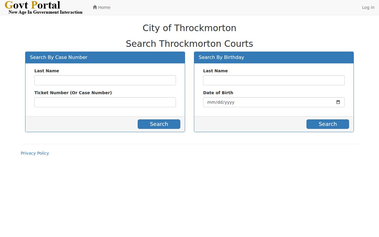Throckmorton County traffic warrant records blank city ticket search fields