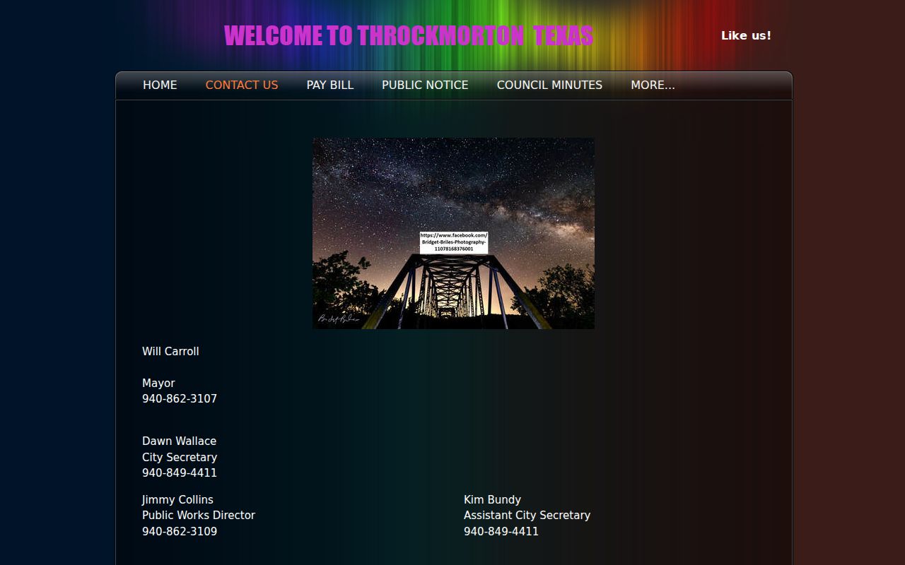 Throckmorton warrant records official City Hall contact page
