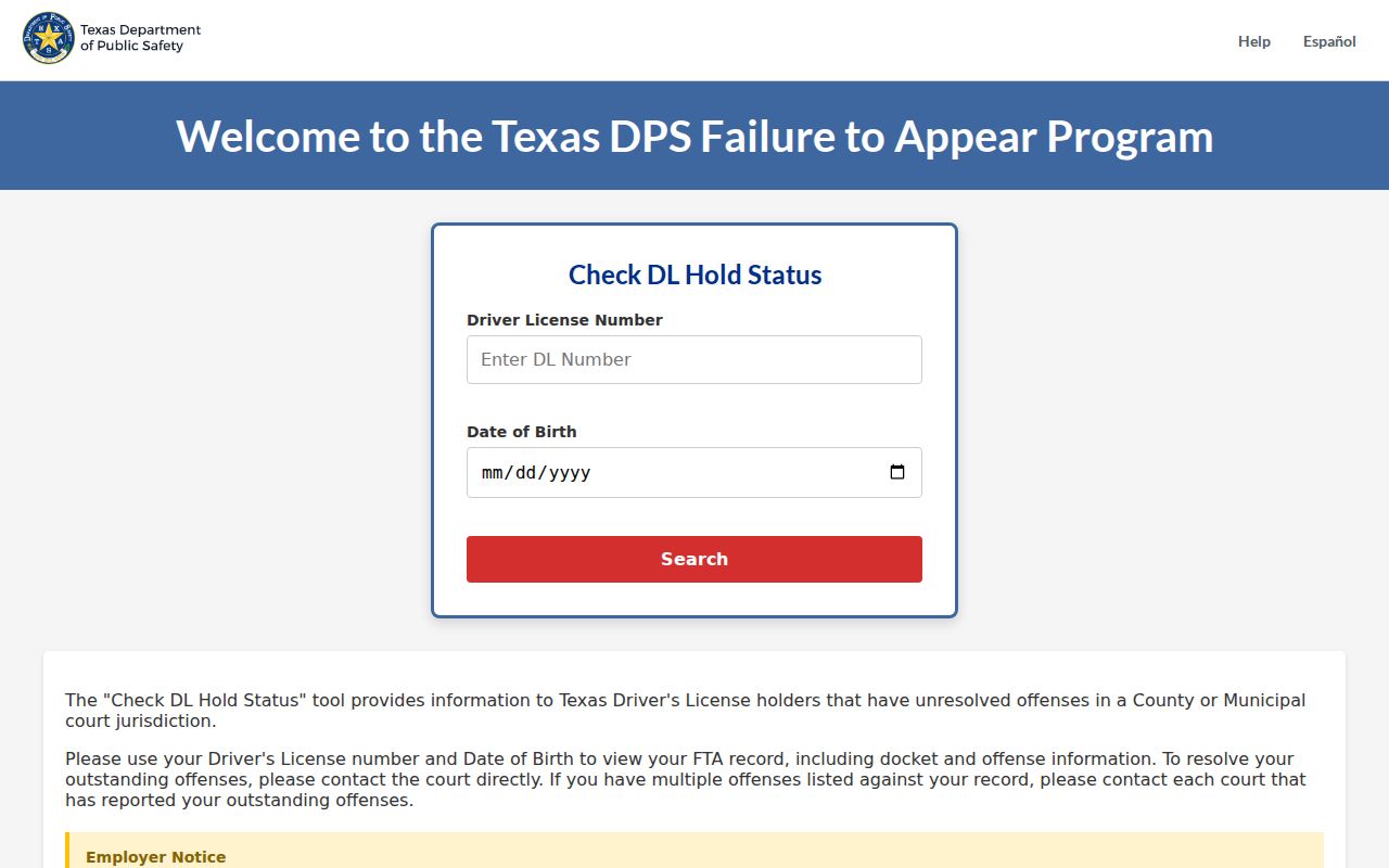 Throckmorton County traffic warrant records blank Texas driver-license hold search