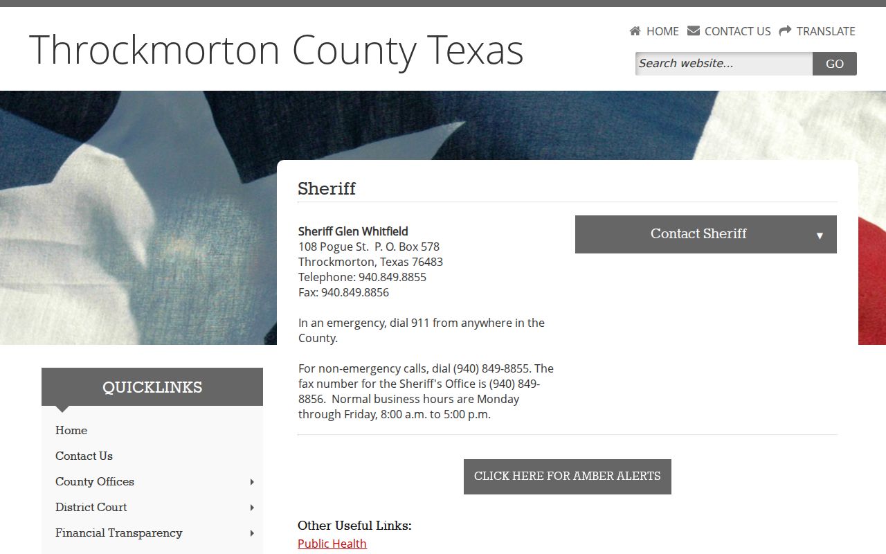 Throckmorton County warrant records sheriff contact page